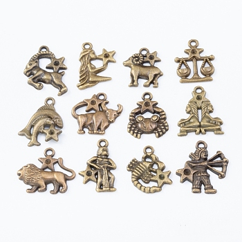 Alloy Pendants, Cadmium Free & Lead Free, 12 Constellations, Antique Bronze, 20~27x16~25mm, 12pcs/set