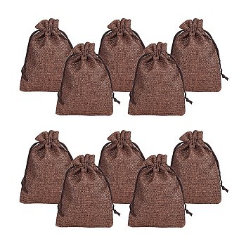 Burlap Packing Pouches Drawstring Bags, Coconut Brown, 13.5x9.5cm