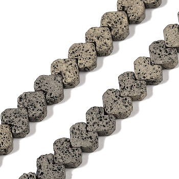 Electroplated Natural Lava Rock Beads Strands, Heart, Light Gold Plated, 6x6.5x3mm, Hole: 1mm, about 82pcs/strand, 16.14''(41cm)