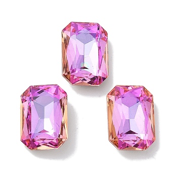 Glass Rhinestone Cabochons, Point Back & Back Plated, Faceted, Rectangle, Fuchsia, 10x14x5mm
