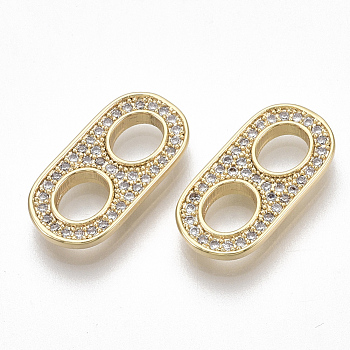 Brass Micro Pave Cubic Zirconia Links/Connercots, Soda Tab/Pull Tab, Nickel Free, Clear, Real 18K Gold Plated, 18x9x2mm, Hole: 5x4.5mm