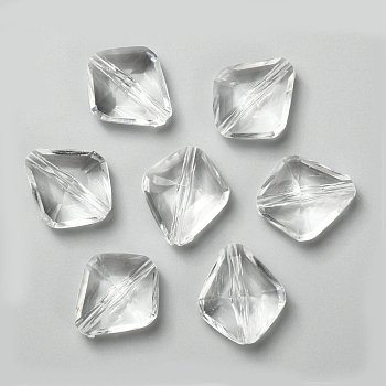 Transparent Acrylic Beads, Faceted Rhombus, Clear, 23mm long, 20mm wide, 10mm thick, hole: 2mm