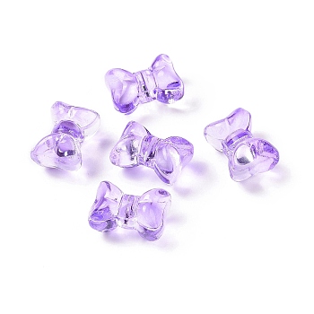 Transparent Spray Painted Glass Beads, Bowknot, Blue Violet, 10x14x8mm, Hole: 1mm