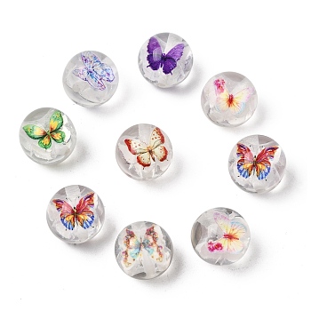 Transparent Acrylic Beads, Round with Butterfly inside, Mixed Color, 15mm, Hole: 1.6mm
