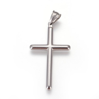 304 Stainless Steel Big Pendants, Cross, Stainless Steel Color, 50.5x27.5x3.5mm, Hole: 5x7.5mm