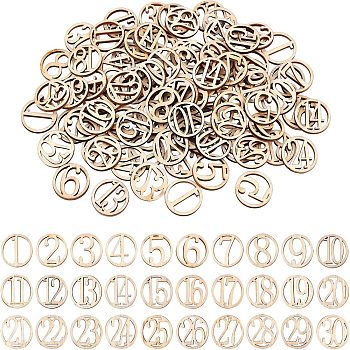 Wood Cabochons, Ring with Number, BurlyWood, 25x2.5mm, 30pcs/bag