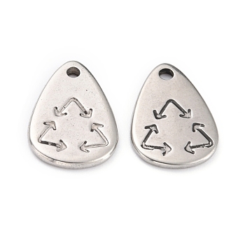 304 Stainless Steel Pendants, Teardrop, Stainless Steel Color, 17.5x12x1.5mm, Hole: 1.6mm