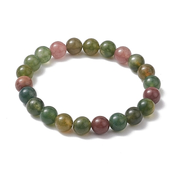 8.5mm Round Natural Indian Agate Beaded Stretch Bracelets for Women, Inner Diameter: 2-1/8 inch(5.5cm), Bead: 8.5mm