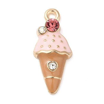 Light Gold Plated Alloy Enamel Pendants, with Rhinestone, Long-Lasting Plated, Ice Cream Charm, Lavender, 22.5x9.5x3.5mm, Hole: 1.6mm