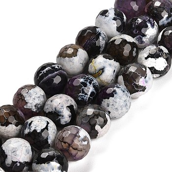 Natural Fire Crackle Agate Beads Strands, Dyed & Heated, Round, Faceted, Purple, 13.5~14mm, Hole: 1.4mm, about 28~29pcs/strand, 15.16 inch(38.5cm)