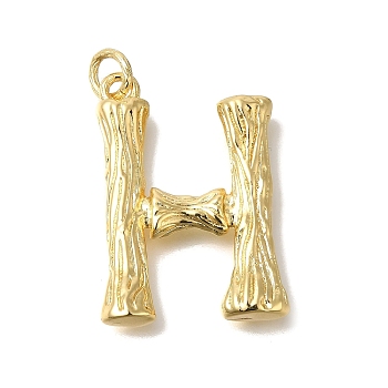 Rack Plating Brass Pendants, Long-Lasting Plated, Cadmium Free & Lead Free, Real 18K Gold Plated, with Jump Ring, Letter H, 38x27x6.5mm, Hole: 5mm