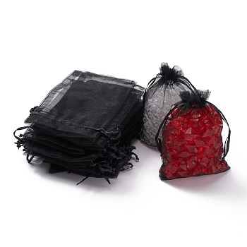 Organza Gift Bags with Drawstring, Jewelry Pouches, Wedding Party Christmas Favor Gift Bags, Black, 15x10cm