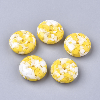 Resin Beads, Imitation Gemstone Chips Style, Flat Round, Yellow, 26x10mm, Hole: 3mm