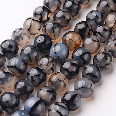 6mm Black Round Dragon Veins Agate Beads