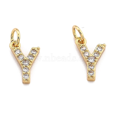 Real 18K Gold Plated Clear Letter Y Brass+Cubic Zirconia Charms