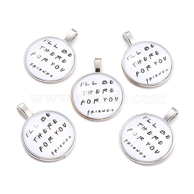 Antique Silver Clear Flat Round Alloy+Resin Pendants
