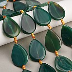 Natural Banded Agate/Striped Agate Beads Strands, Dyed & Heated, Teardrop, Teal, 37.5~40.5x28~28.5x7.5~8mm, Hole: 2.5mm, about 8pcs/strand, 15.04~15.12''(38.2~38.4cm)(GG-CBAE0EB-01A-01)
