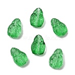 Glass Beads, Teardrop with Flowers, Lime Green, 16x10.5x5.5mm, Hole: 1mm(GLAA-D303-07C)