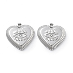 304 Stainless Steel Pendants, with Rhinestone, Heart Evil Eye, Stainless Steel Color, 16x16x3mm, Hole: 1.6mm(STAS-Z121-56P)
