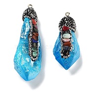 Electroplated Raw Rough Natural Quartz Crystal Big Pendants, Spray Painted Chakra Nuggets Charms with Iron Rhinestone Findings, Dodger Blue, 48~66.5x18~19x12~16mm, Hole: 2mm(G-B077-04A-05)