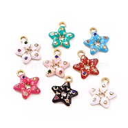 304 Stainless Steel Rhinestone Pendants, with Enamel, Golden, Star Charm, Mixed Color, 16x13x2.5mm, Hole: 2.2mm(STAS-I670-10)