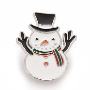 Christmas Snowman Enamel Pin, Alloy Badge for Backpack Clothes, Platinum, Black, 27.5x23x1.7mm(JEWB-G010-02P)