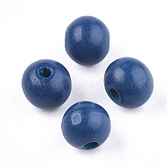 Painted Natural Wood Beads, Round, Marine Blue, 10x8.5~9mm, Hole: 2~3mm(WOOD-S049-05B)