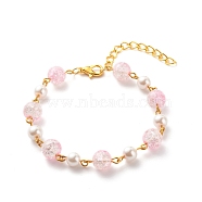 Bling Glass & Imitation Pearl Round Beaded Bracelet for Women, Pink, 7-3/8 inch(18.8cm)(BJEW-JB08591)