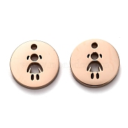 Ion Plating(IP) 304 Stainless Steel Charms, Flat Round with Hollow Girl, Rose Gold, 12x1.4mm, Hole: 2mm(STAS-F261-03RG)