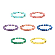 7Pcs 7 Colors Column Polymer Clay Stretch Beaded Bracelets, with Golden Plated Brass Beads, Mixed Color, Inner Diameter: 2-1/8 inch(5.5cm), 1pc/color(BJEW-JB08764)