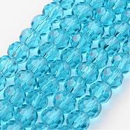Transparent Glass Bead Strands, Imitate Austrian Crystal, Faceted(32 Facets), Round, Sky Blue, 10mm, Hole: 1mm, about 72pcs/strand, 25~27 inch(GLAA-G013-10mm-49)