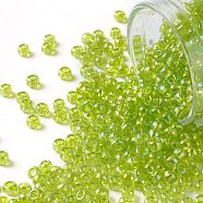 TOHO Round Seed Beads, Japanese Seed Beads, (164) Transparent AB Lime Green, 8/0, 3mm, Hole: 1mm, about 1110pcs/50g(SEED-XTR08-0164)