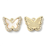 Brass Micro Pave Cubic Zirconia Charms, with Shell, Butterfly Charm, Real 18K Gold Plated, 10x12x2mm, Hole: 1.5mm(KK-B072-19G)