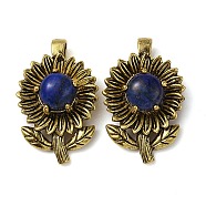 Natural Lapis Lazuli Pendants, Rack Plating Antique Golden Tone Brass Flower Charms, Cadmium Free & Lead Free, 34x22x15mm, Hole: 8x4.5mm(G-A095-03AG-04)