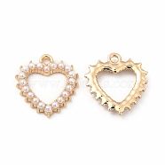 ABS Plastic Imitation Pearl Pendants, with Alloy Findings, Heart Charm, Golden, 16.5x15.5x2mm, Hole: 1.6mm(FIND-A025-12G)