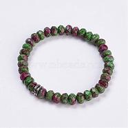 Natural Ruby in Zoisite Stretch Bracelets, with Alloy Bail Beads, 2-1/4 inch(56mm)(BJEW-JB03188-03)