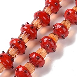 Mushroom Handmade Lampwork Beads Strands, Red, 14.5~15.5x12.5~16mm, Hole: 1.2mm, about 25pcs/strand, 14.57 inch(37cm)(LAMP-G150-03A-01)