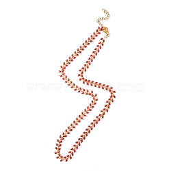 Enamel Ear of Wheat Link Chain Necklace, Vacuum Plating 304 Stainless Steel Jewelry for Women, Red, 17-1/2~17-5/8 inch(44.4~44.7cm)(NJEW-P220-02G-04)