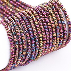Electroplate Glass Beads Strands, Full Plated, Faceted, Rondelle, Purple Plated, 2x1.5mm, Hole: 0.6mm, about 220~230pcs/Strand, 13.78~14.17 inch(35~36cm)(X-EGLA-F149-FP-03)