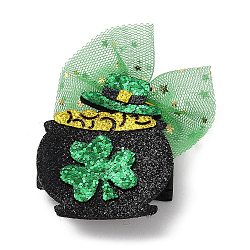 Saint Patrick's Day Sequins Felt Alligator Hair Clips, with Iron Clips, for Girl Child, Jar, 80x50x13.5mm(PHAR-K004-01E)