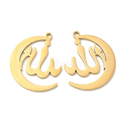 304 Stainless Steel Pendants, Moon Charm, Real 18K Gold Plated, 24x20x1.5mm, Hole: 1.6mm(STAS-Z041-35G)