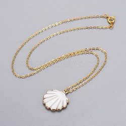 Electroplate Freshwater Shell Pendants Necklaces, with Brass Cable Chains, Golden, 17.12 inch(43.5cm), Pendant: 22x19.6x2.5mm(X-NJEW-JN02375)
