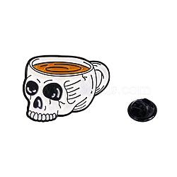 Black Alloy Brooches, Enamel Pins, for Backpack Cloth, Skull Theme, White, 28x21mm(PW-WG055BD-04)