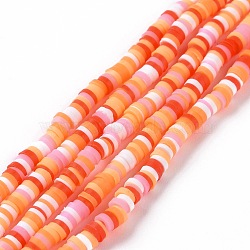 Handmade Polymer Clay Beads Strands, for DIY Jewelry Crafts Supplies, Heishi Beads, Disc/Flat Round, Orange, 3x0.6~1.2mm, Hole: 1.6~1.8mm, about 412pcs/strand, 15.94 inch(40.5cm)(CLAY-R089-3mm-003)