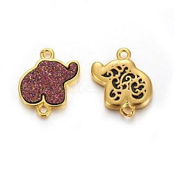 Brass Links connectors, with Druzy Resin, Golden Plated Color, Elephant, Old Rose, 18.5x15x3mm, Hole: 1.7mm(KK-O117-E05)