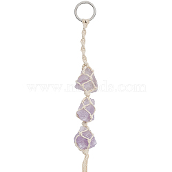 Natural Raw Amethyst Pendant Decoration, Cord Macrame Car Hanging Ornament, 320~330mm(HJEW-WH0043-18B)