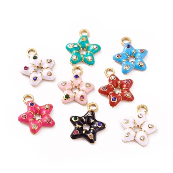 304 Stainless Steel Rhinestone Pendants, with Enamel, Golden, Star Charm, Mixed Color, 16x13x2.5mm, Hole: 2.2mm