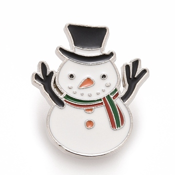 Christmas Snowman Enamel Pin, Alloy Badge for Backpack Clothes, Platinum, Black, 27.5x23x1.7mm