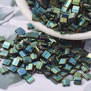 MIYUKI TILA Beads, Japanese Seed Beads, 2-Hole, (TL468) Metallic Malachite Green Iris, 5x5x1.9mm, Hole: 0.8mm, about 118pcs/10g