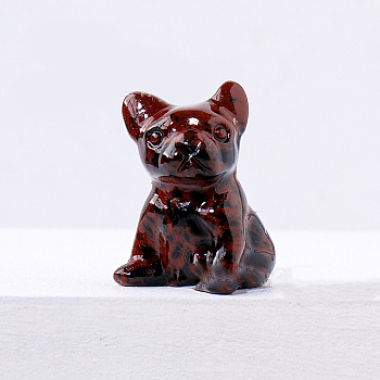 Natural Mahogany Obsidian Dog Figurine Display Decorations, Energy Stone Ornaments, 20x30mm